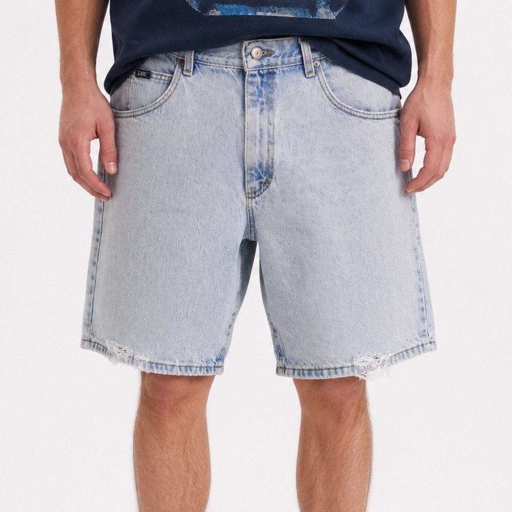 90s Vintage Lee Light Wash Denim Shorts Mens 38 Blue Distressed Relaxed Fit